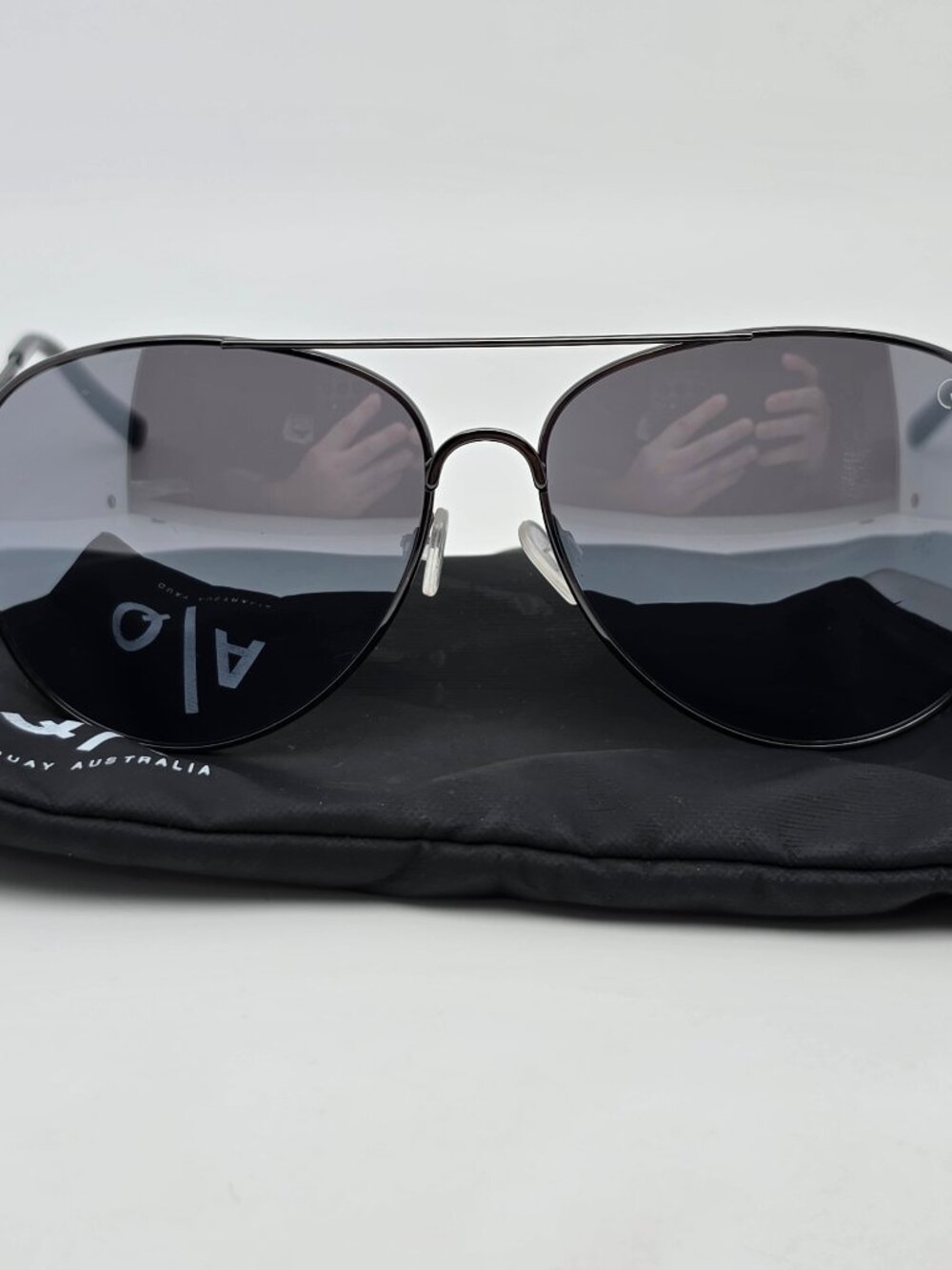 Quay Australia Flagship Gunmetal Frame Silver Mirror Lens Aviator Sunglasses